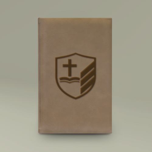 Wright Legacy Solutions leather journal with gold-engraved shield emblem